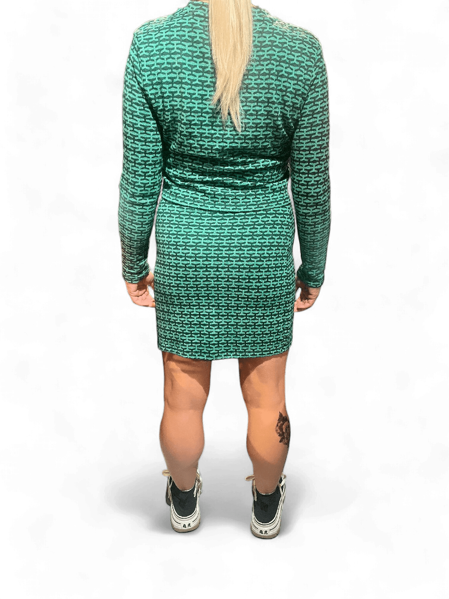 Modern Lindex Green Knit Bodycon Dress with Geometric Pattern 1