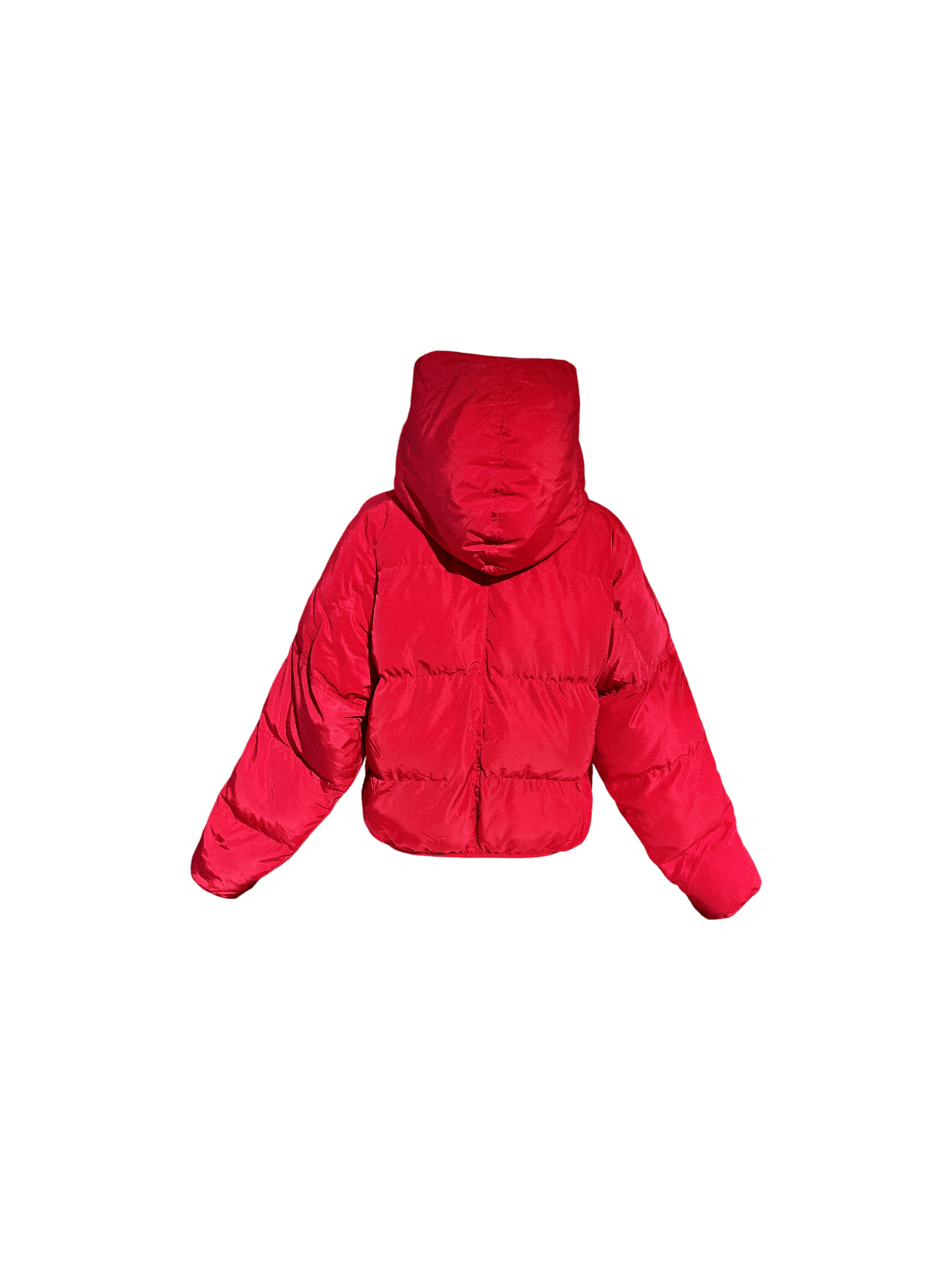 Modern röd / cerise vadderad pufferjacka med huva 4