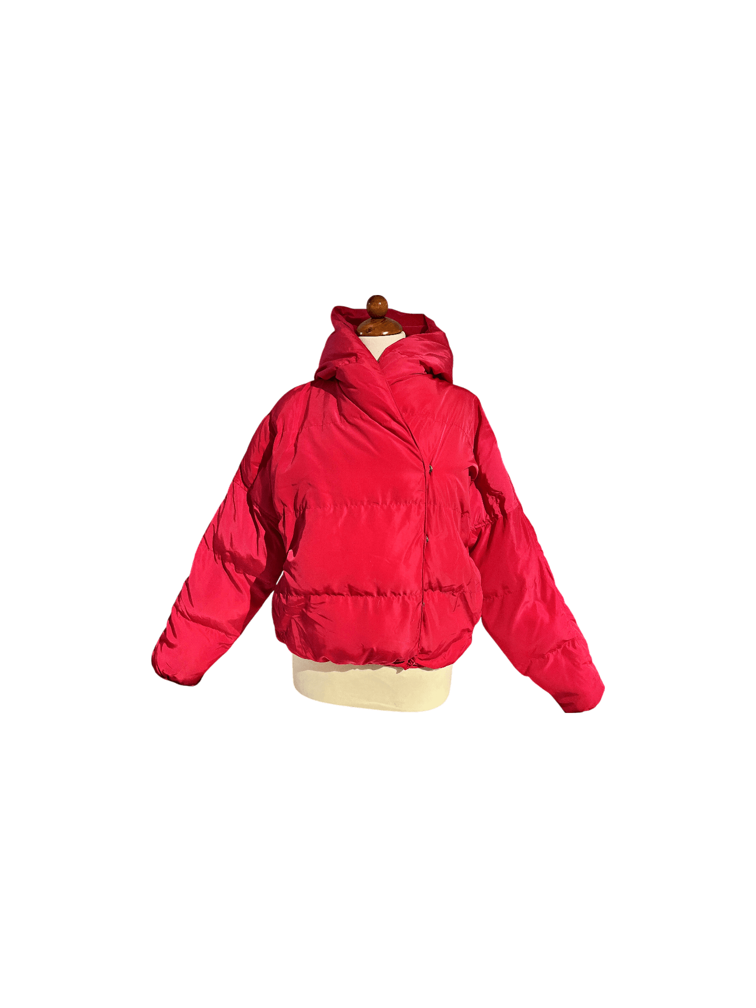 Modern röd / cerise vadderad pufferjacka med huva 3