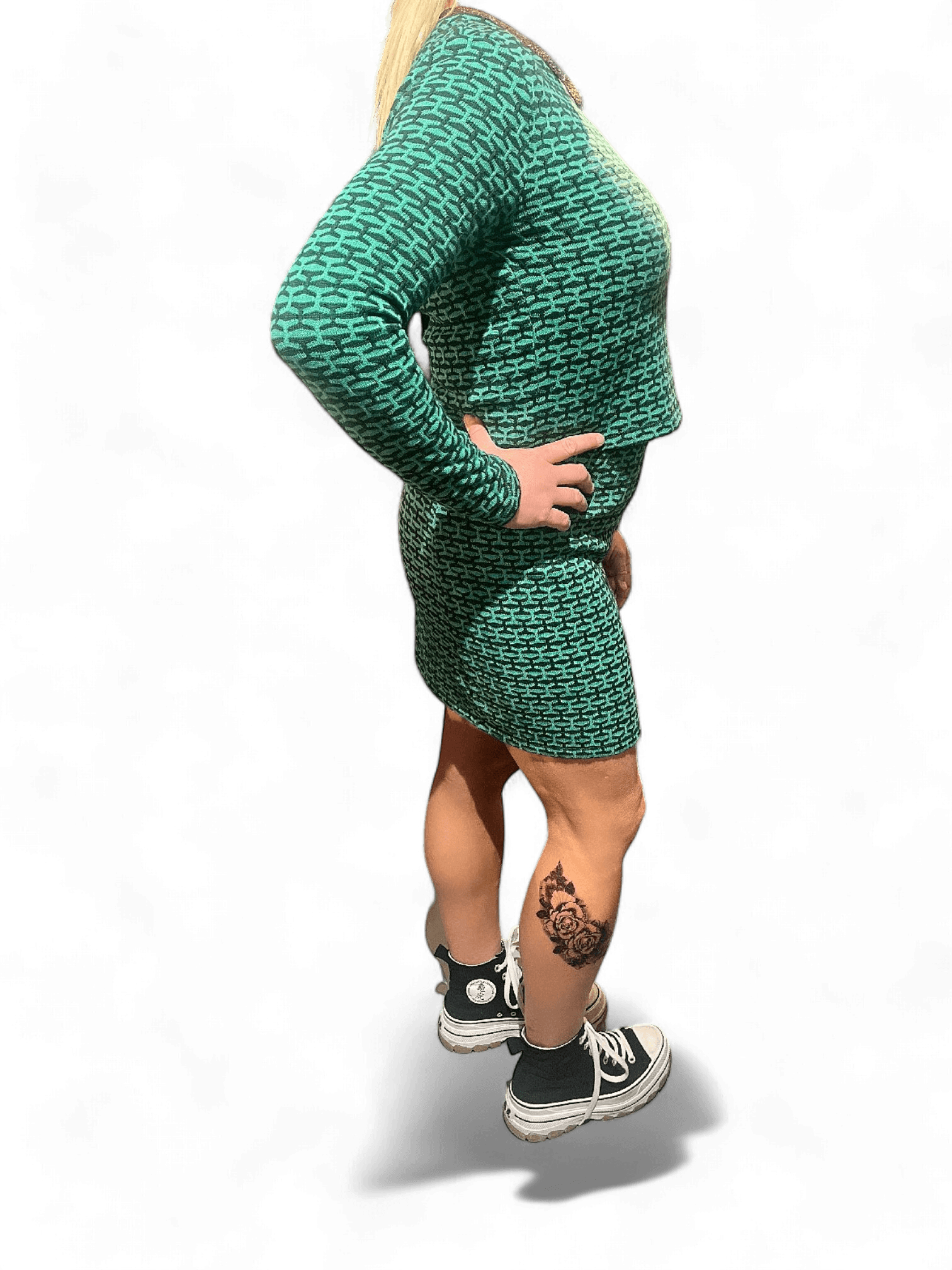 Modern Lindex Green Knit Bodycon Dress with Geometric Pattern 2