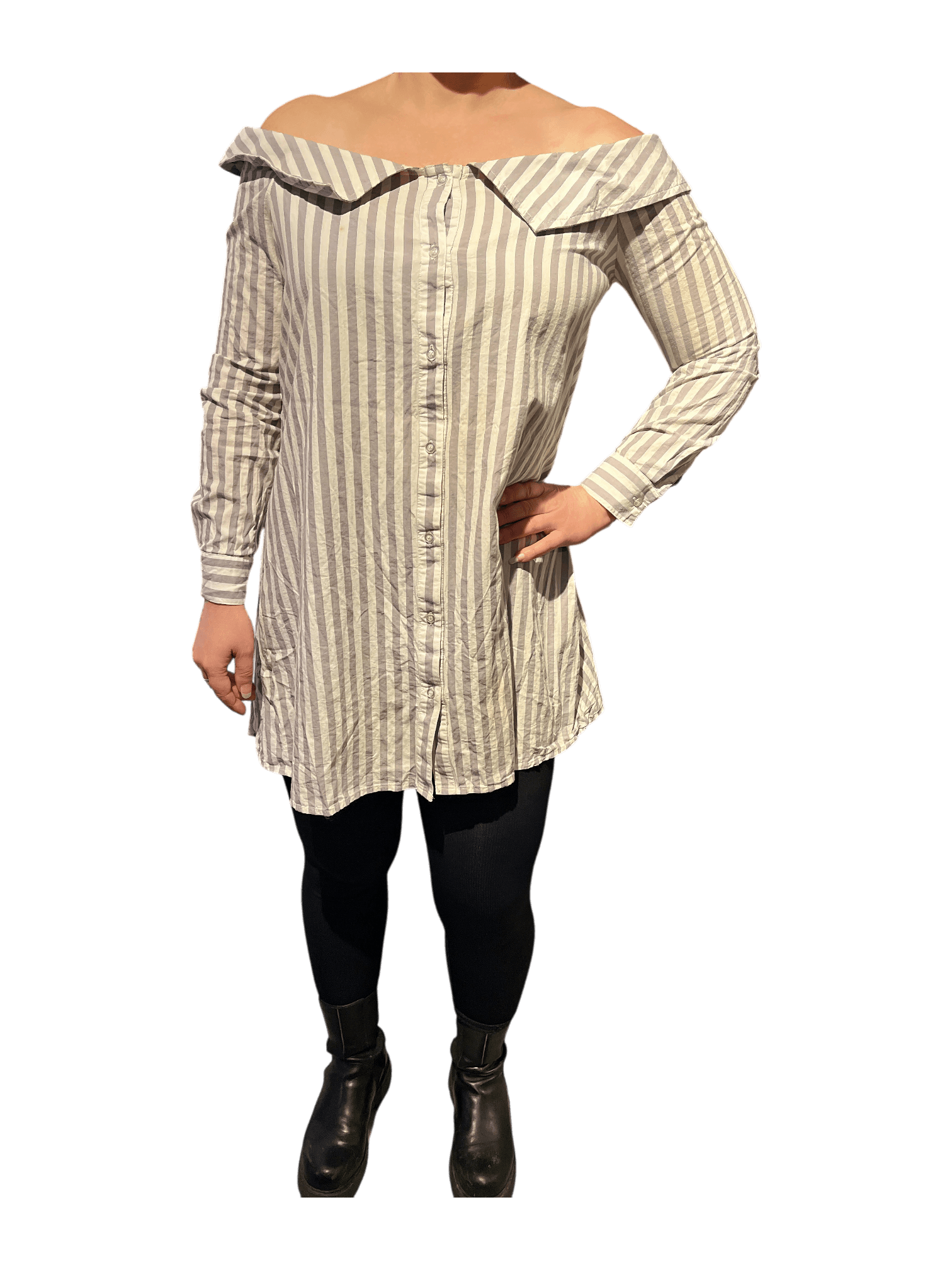 Modern Randig Off-shoulder Bomullsblus 2