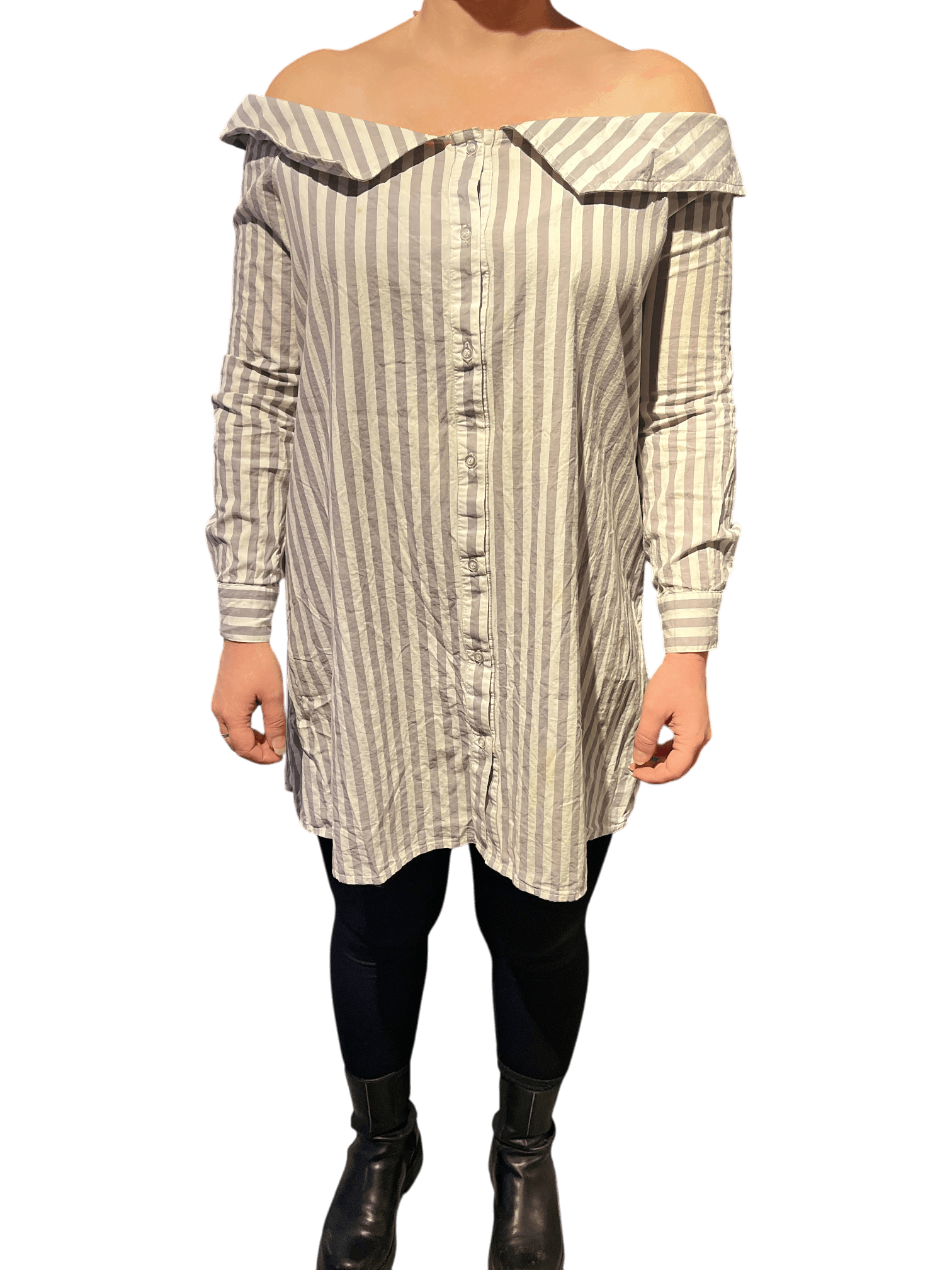 Modern Randig Off-shoulder Bomullsblus 1