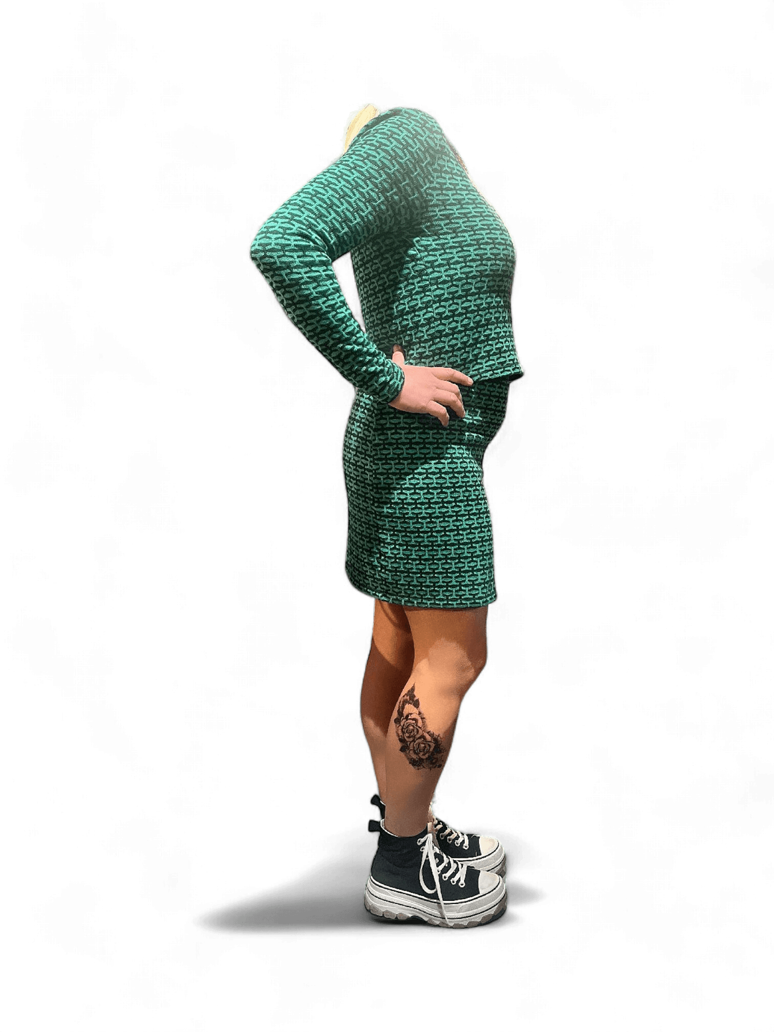 Modern Lindex Green Knit Bodycon Dress with Geometric Pattern 4